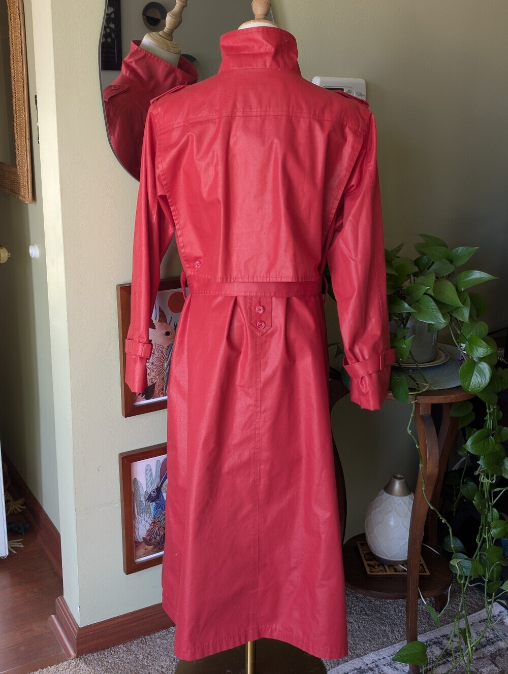 London Fog Women's Vintage Size 12 Red Belted Button Front Trench Coat - Picture 9 of 16